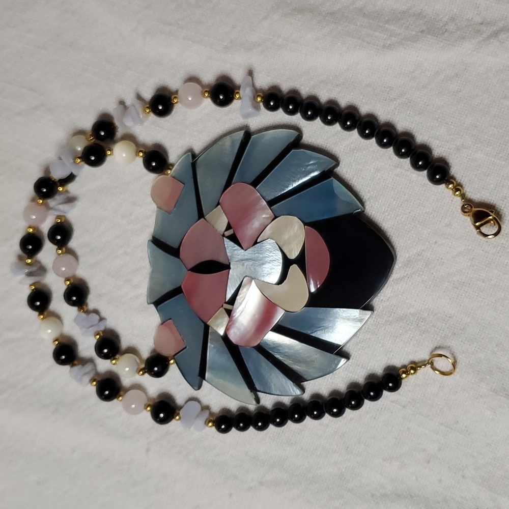 Lee Sands Lion in Blues Necklace